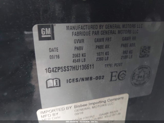 44449740 :رقم المزاد ، 1G4ZP5SS7HU136611 vin ، 2017 Buick Lacrosse Essence مزاد بيع