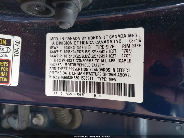 2016 HONDA CR-V 2HKRM3H72GH535911 Photo 8