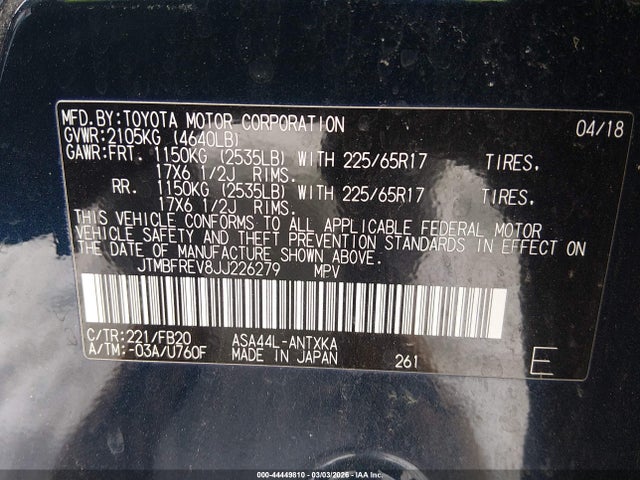 JTMBFREV8JJ226279 Toyota RAV4 LE