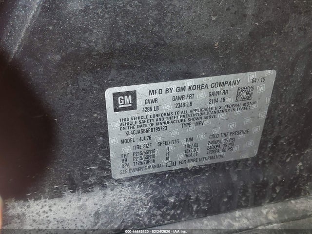 Aukcja sprzedaży 2015 Buick Encore, vin: KL4CJASB6FB195723, numer aukcji: 44449820