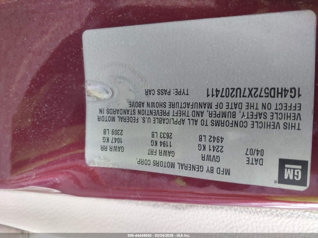 Aukcja sprzedaży 2007 Buick Lucerne Cxl, vin: 1G4HD572X7U207411, numer aukcji: 44449850