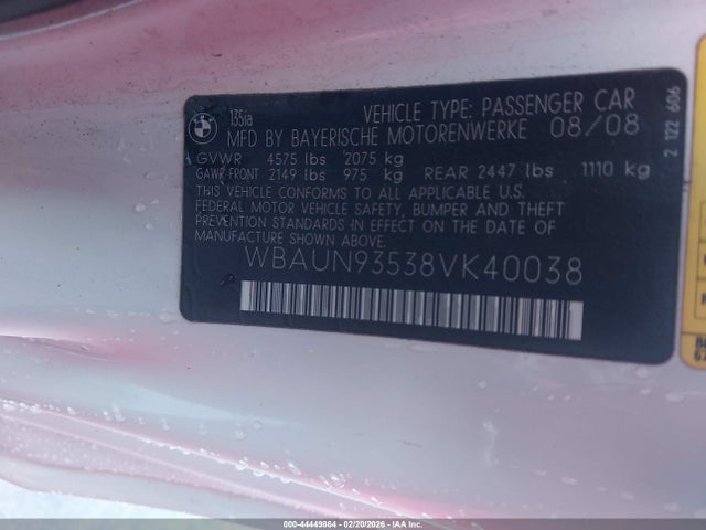 2008 BMW 135I WBAUN93538VK40038 Photo 8
