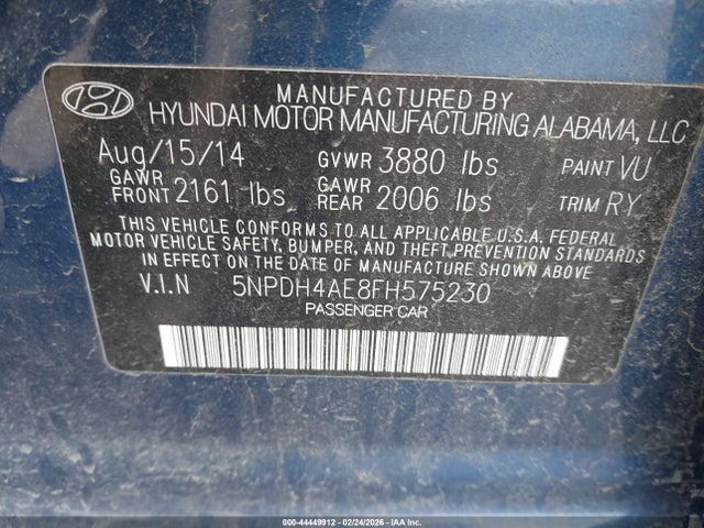 Aukcja sprzedaży 2015 Hyundai Elantra Se, vin: 5NPDH4AE8FH575230, numer aukcji: 44449912