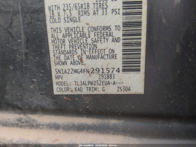Aukcja sprzedaży 2015 Nissan Murano S, vin: 5N1AZ2MG4FN291574, numer aukcji: 44449938