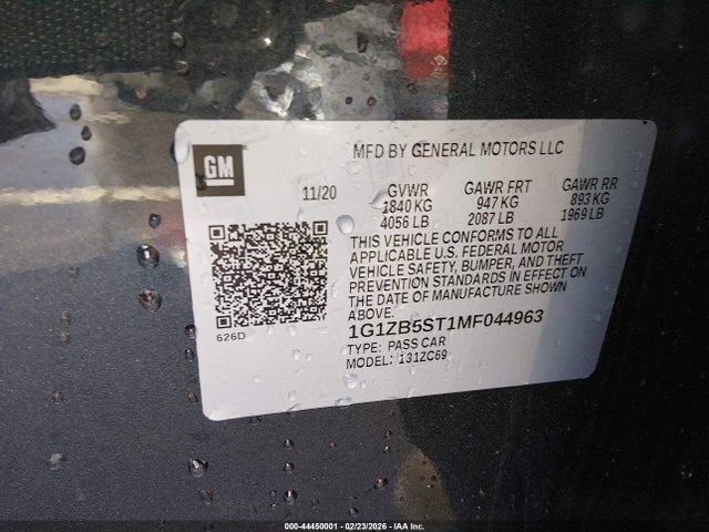 2021 Chevrolet Malibu Fwd Ls მანქანა იყიდება აუქციონზე, vin: 1G1ZB5ST1MF044963, აუქციონის ნომერი: 44450001