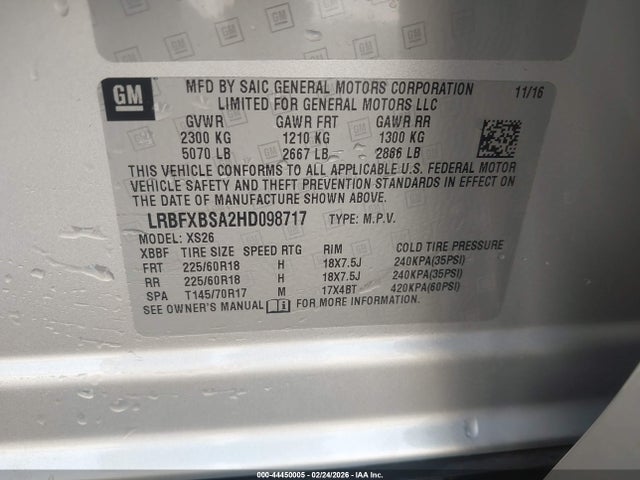 44450005 :رقم المزاد ، LRBFXBSA2HD098717 vin ، 2017 Buick Envision Essence مزاد بيع