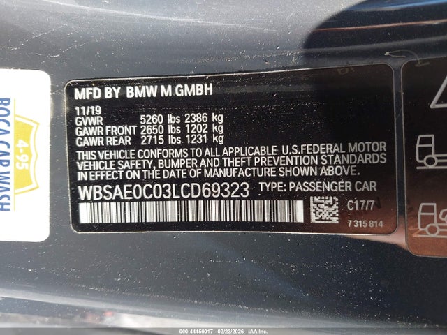 2020 Bmw M8 Competition მანქანა იყიდება აუქციონზე, vin: WBSAE0C03LCD69323, აუქციონის ნომერი: 44450017
