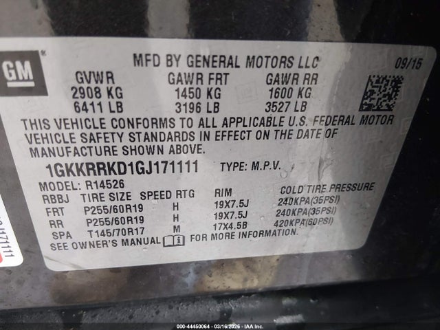 GMC Acadia Slt-1 2016 1GKKRRKD1GJ171111 Image 9