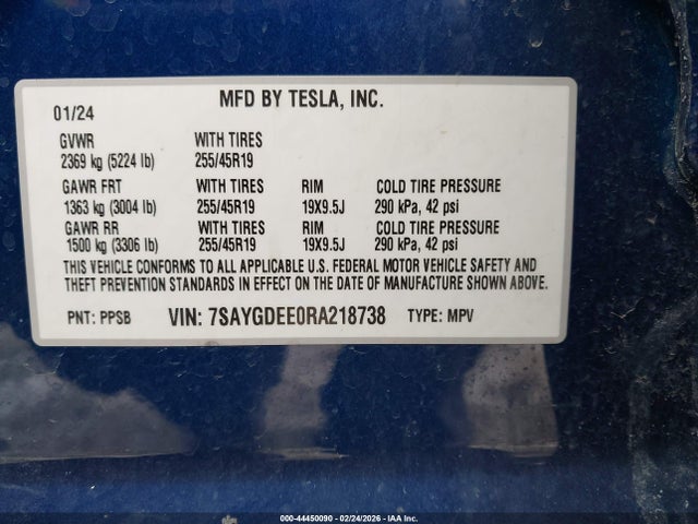 Aukcja sprzedaży 2024 Tesla Model Y Long Range Dual Motor All-wheel Drive, vin: 7SAYGDEE0RA218738, numer aukcji: 44450090