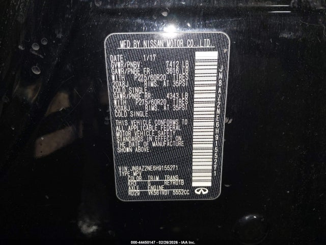 Aukcja sprzedaży 2017 Infiniti Qx80, vin: JN8AZ2NE6H9155271, numer aukcji: 44450147