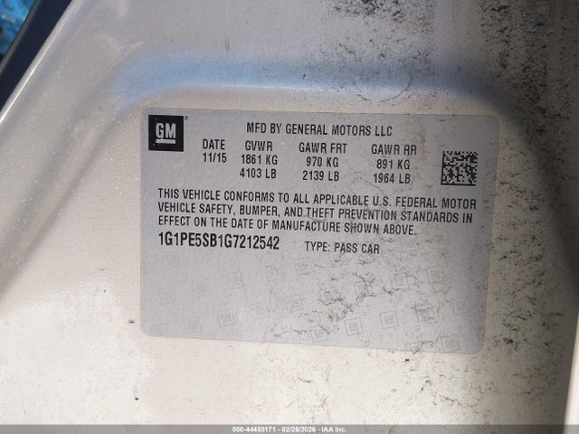 1G1PE5SB1G7212542 Chevrolet Cruze Limited 1lt Auto