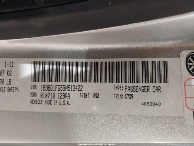 2011 Dodge Avenger Mainstreet მანქანა იყიდება აუქციონზე, vin: 1B3BD1FG5BN513422, აუქციონის ნომერი: 44450186