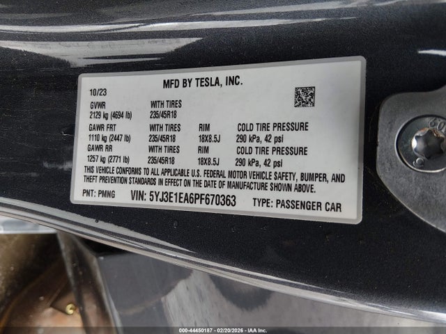 Aukcja sprzedaży 2023 Tesla Model 3 Rear-wheel Drive, vin: 5YJ3E1EA6PF670363, numer aukcji: 44450187
