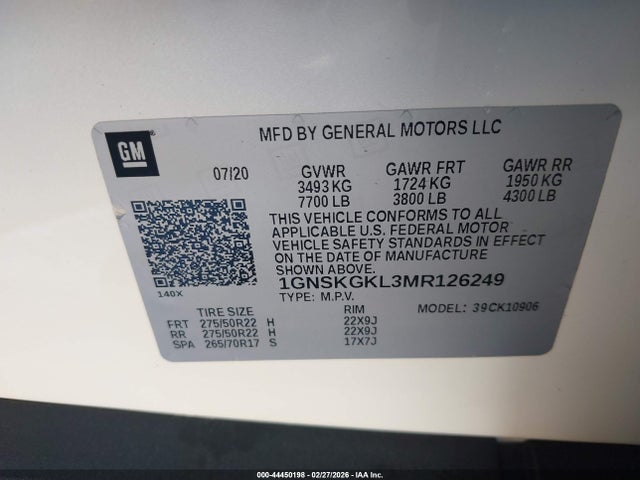 2021 CHEVROLET SUBURBAN 1GNSKGKL3MR126249 Photo 8