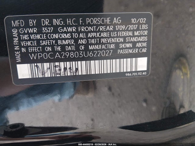 2003 PORSCHE BOXSTER WP0CA29803U622027 Photo 8