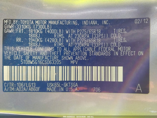 2012 TOYOTA SEQUOIA 5TDBW5G16CS063205 Photo 8