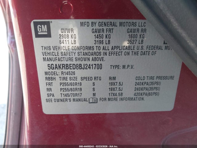 Продаж на аукціоні авто 2011 Buick Enclave 1xl, vin: 5GAKRBED8BJ241700, номер лоту: 44450243
