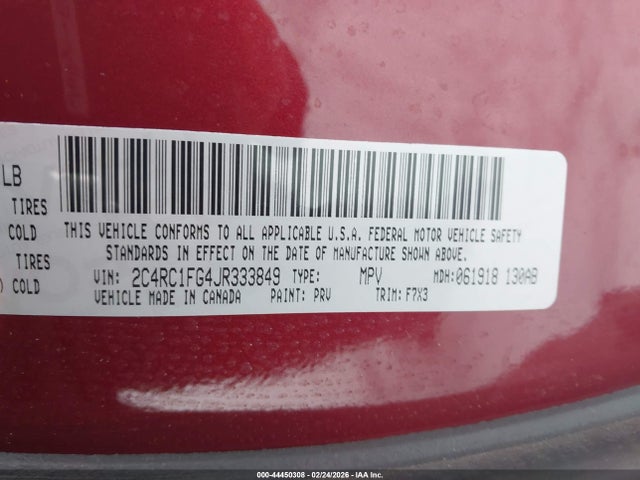 Aukcja sprzedaży 2018 Chrysler Pacifica Touring Plus, vin: 2C4RC1FG4JR333849, numer aukcji: 44450308