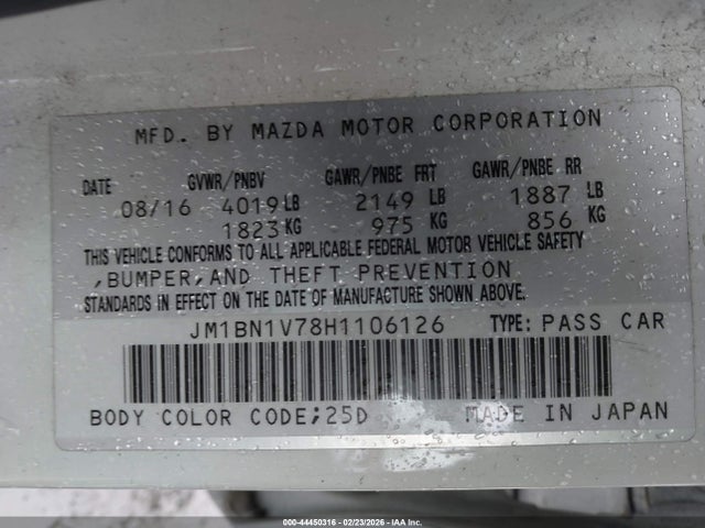 Продаж на аукціоні авто 2017 Mazda Mazda3 Touring, vin: JM1BN1V78H1106126, номер лоту: 44450316