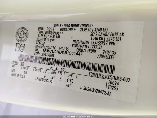 Ford ESCAPE SEL 2018 1FMCU9HD8JUC51447 Image 9