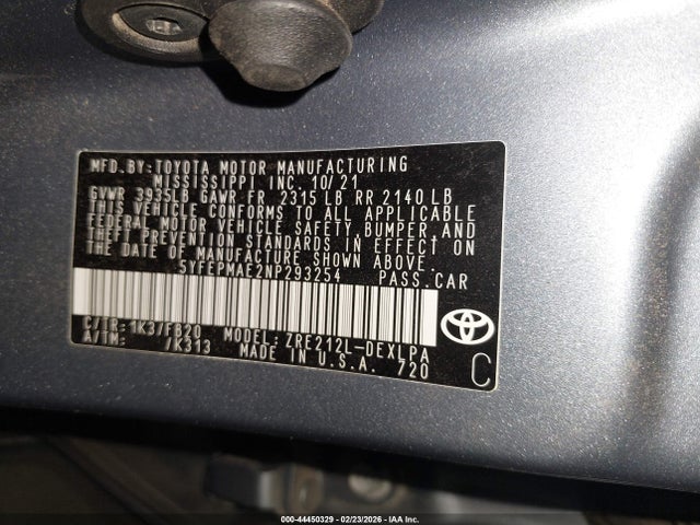 Toyota COROLLA LE 2022 5YFEPMAE2NP293254 Image 9