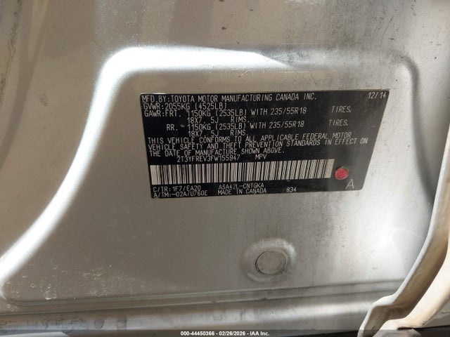 Toyota Rav4 Limited 2015 2T3YFREV3FW155947 Image 9