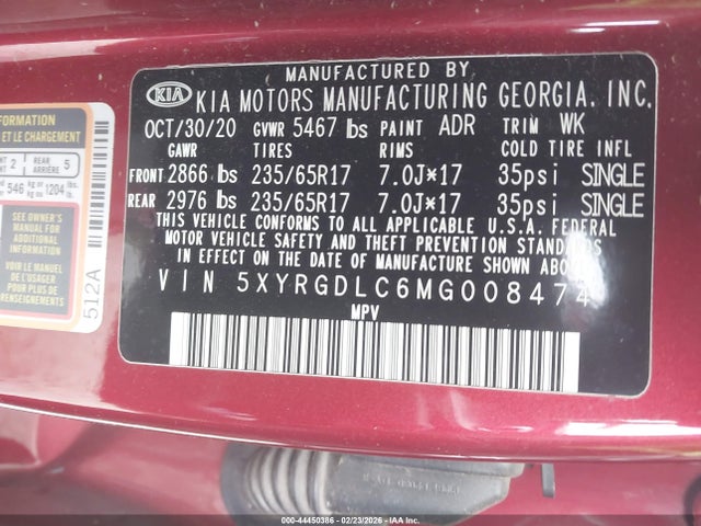 2021 KIA SORENTO 5XYRGDLC6MG008474 Photo 8