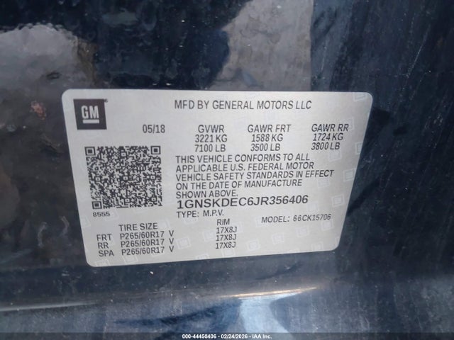 1GNSKDEC6JR356406 Chevrolet Tahoe Commercial Fleet