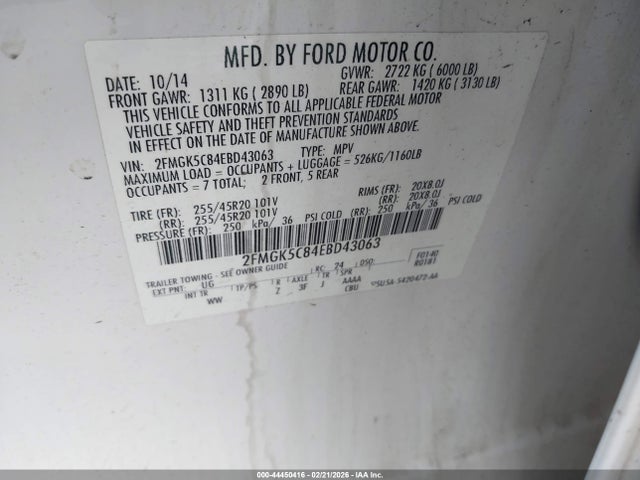Ford FLEX SEL 2014 2FMGK5C84EBD43063 Image 9