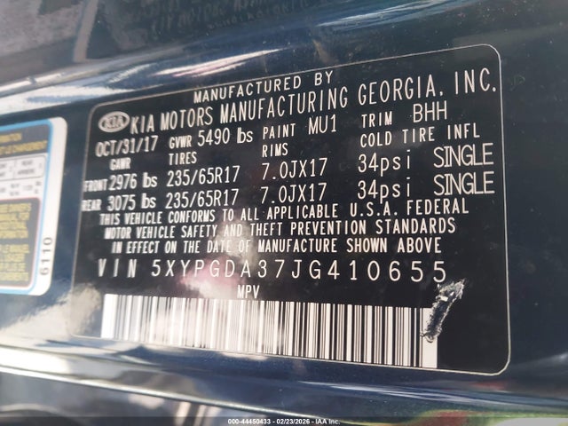 Продаж на аукціоні авто 2018 Kia Sorento 2.4l Lx, vin: 5XYPGDA37JG410655, номер лоту: 44450433