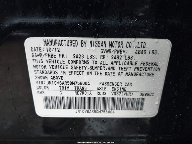 Aukcja sprzedaży 2013 Infiniti G37x, vin: JN1CV6AR5DM756004, numer aukcji: 44450440