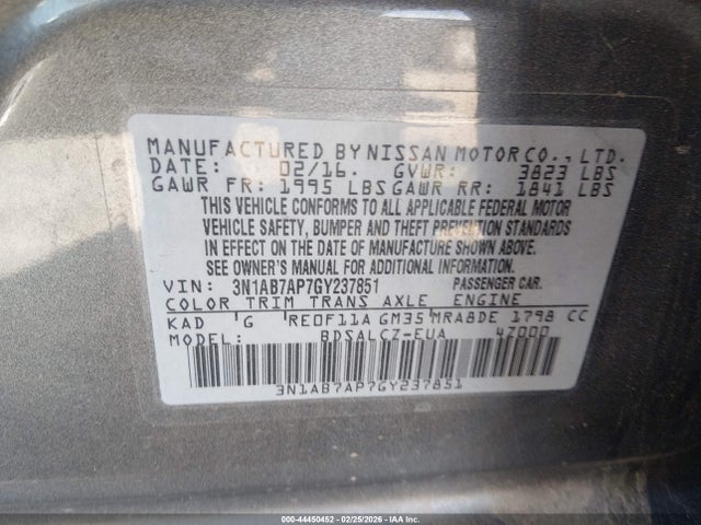 3N1AB7AP7GY237851 Nissan Sentra Fe+ S/s/sl/sr/sv