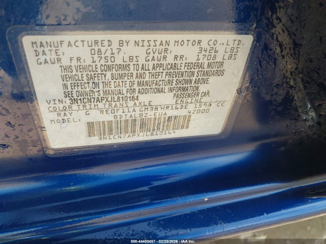 3N1CN7APXJL810164 Nissan Versa 1.6 Sv