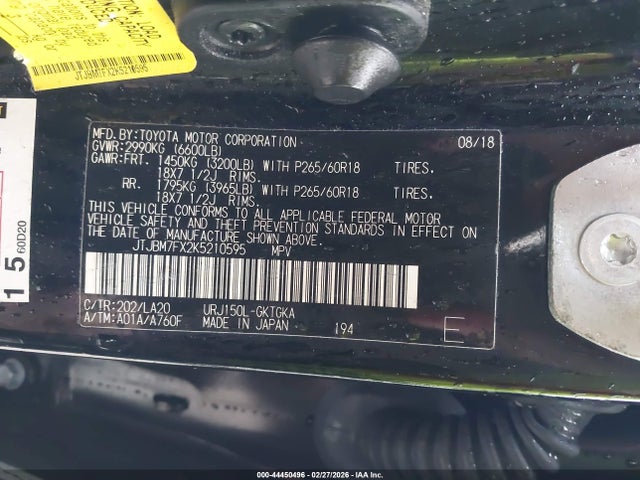 44450496 :رقم المزاد ، JTJBM7FX2K5210595 vin ، 2019 Lexus Gx 460 Premium مزاد بيع