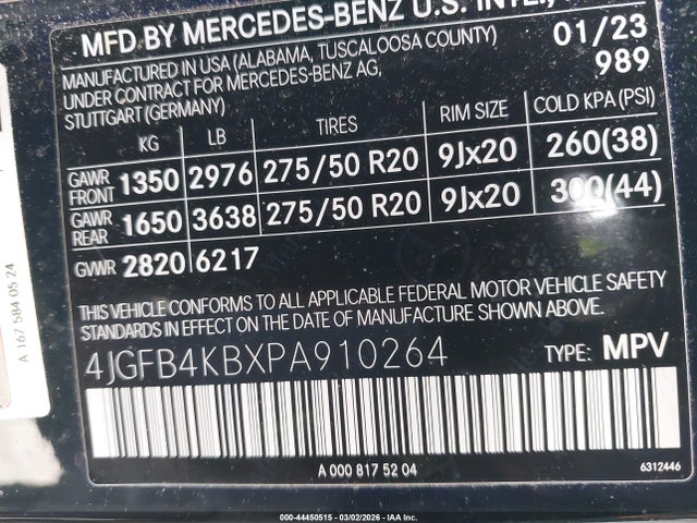 Aukcja sprzedaży 2023 Mercedes-benz Gle 350 4matic, vin: 4JGFB4KBXPA910264, numer aukcji: 44450515