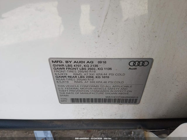 Aukcja sprzedaży 2017 Audi Q3 2.0t Premium, vin: WA1HCCFS9HR005915, numer aukcji: 44450543