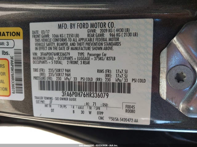3FA6P0H76HR336079 Ford FUSION SE