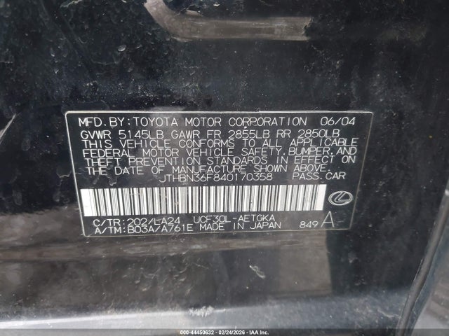 Продажа на аукционе авто 2004 Lexus Ls 430, vin: JTHBN36F840170358, номер лота: 44450632