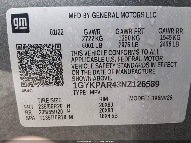 2022 Cadillac Xt6 Fwd Luxury მანქანა იყიდება აუქციონზე, vin: 1GYKPAR43NZ126589, აუქციონის ნომერი: 44450669
