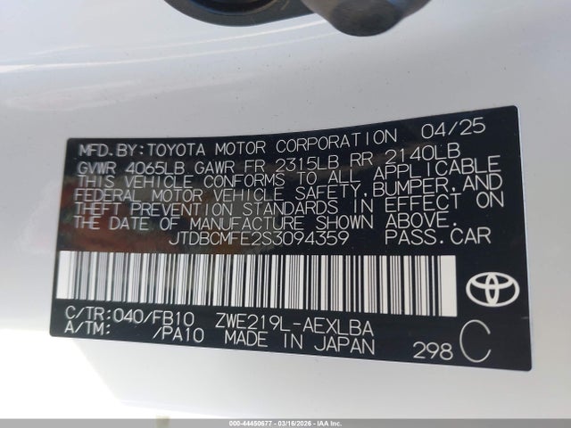 Toyota Corolla Hybrid Le 2025 JTDBCMFE2S3094359 Image 9