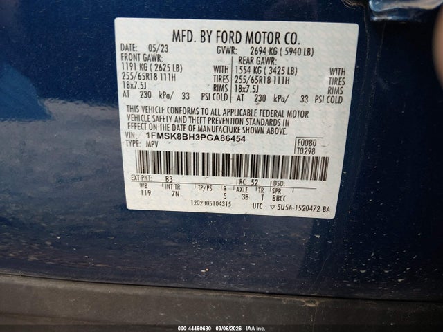 Aukcja sprzedaży 2023 Ford Explorer, vin: 1FMSK8BH3PGA86454, numer aukcji: 44450680