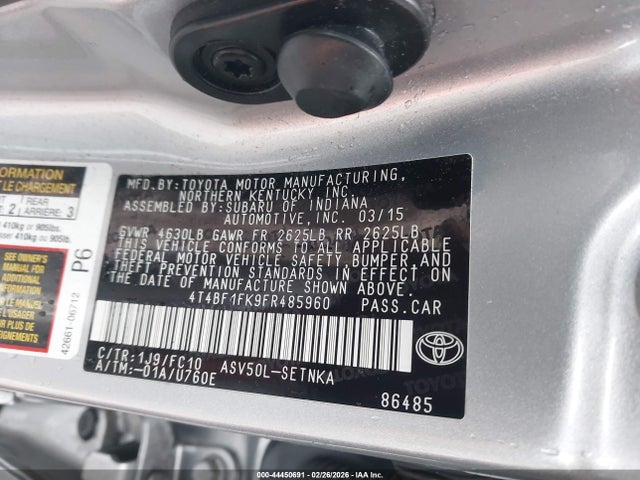 Toyota CAMRY LE 2015 4T4BF1FK9FR485960 Image 9