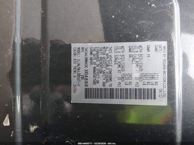 2013 Infiniti Jx35 მანქანა იყიდება აუქციონზე, vin: 5N1AL0MNXDC304888, აუქციონის ნომერი: 44450717