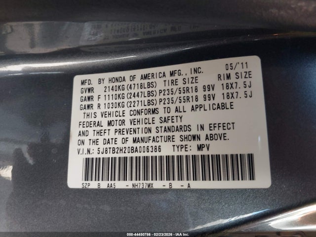 Aukcja sprzedaży 2011 Acura Rdx, vin: 5J8TB2H20BA006386, numer aukcji: 44450786
