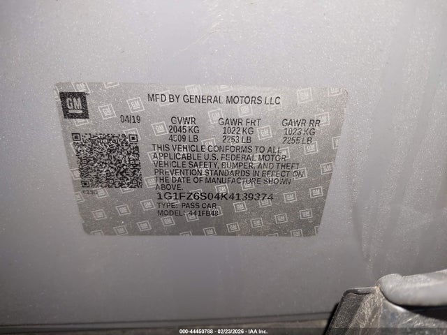 1G1FZ6S04K4139374 Chevrolet Bolt Ev Premier