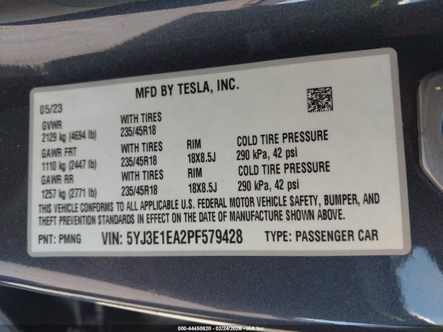 Продаж на аукціоні авто 2023 Tesla Model 3 Rear-wheel Drive, vin: 5YJ3E1EA2PF579428, номер лоту: 44450820