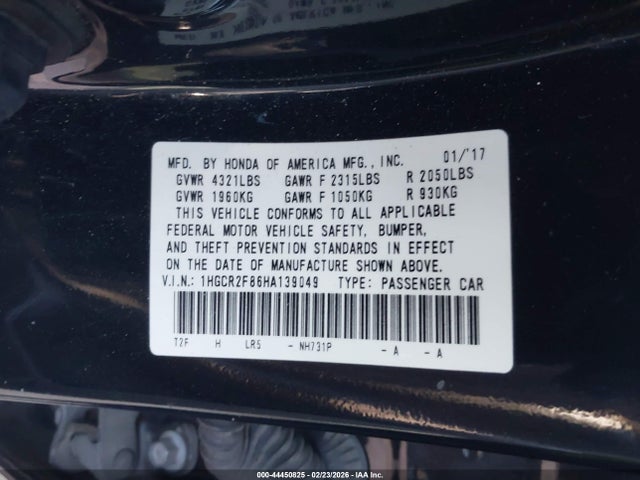 1HGCR2F86HA139049 Honda Accord Ex-l