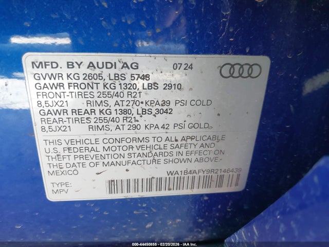 Продаж на аукціоні авто 2024 Audi Sq5 Premium Plus Tfsi Quattro Tiptronic, vin: WA1B4AFY9R2146439, номер лоту: 44450855