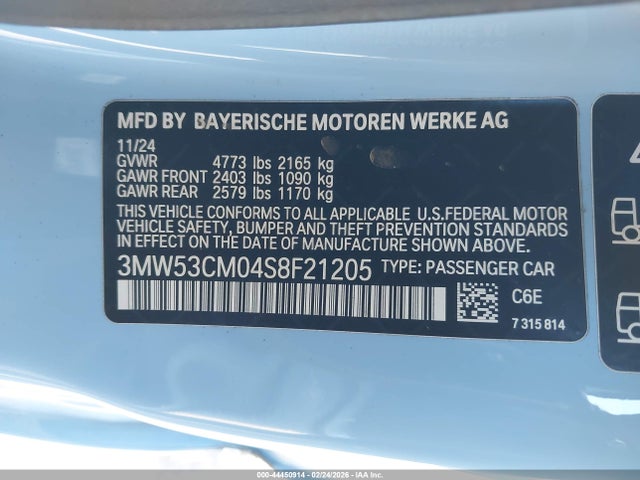 2025 Bmw M240 I Xdrive მანქანა იყიდება აუქციონზე, vin: 3MW53CM04S8F21205, აუქციონის ნომერი: 44450914