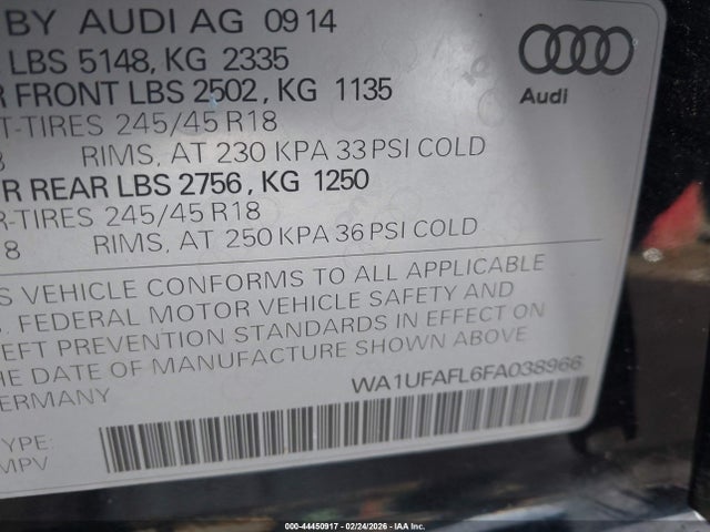 44450917 :رقم المزاد ، WA1UFAFL6FA038966 vin ، 2015 Audi Allroad 2.0t Premium مزاد بيع